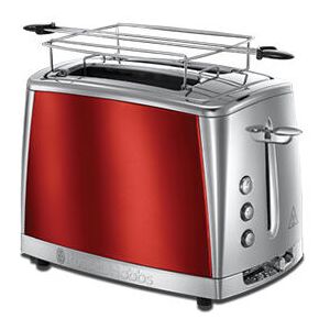 Russell Hobbs Grille Pain [Pour 2 Tranches] Luna Rouge Inox (2 Fentes extra larges, 6 Niveaux de Brunissage rapide, Surélévation & contrôle, Décongèle, Réchauffe - Publicité