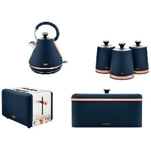 TOWER Cavaletto MIDNIGHT BLUE kettle, 2 slice toaster, bread bin and set of 3 ca