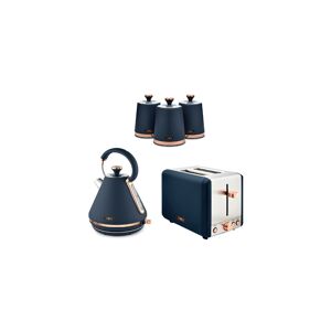 TOWER Cavaletto Kettle 2-Slice Toaster & Canisters Midnight Blue/Rose Gold
