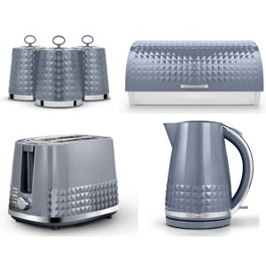 Tower Solitaire Grey Kettle 2 Slice Toaster Bread Bin & Canisters Set