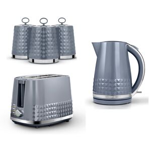 Tower Solitaire Kettle 2 Slice Toaster & Canisters Set Grey & Chrome
