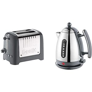 Dualit 2 Slice Lite Toaster 1.1kW Toasts 60 Slices an Hour Bagel & Defrost Settings 36 mm Wide Slots 26204 & Lite Kettle - 1.5L Jug Kettle - Polished with Grey Trim, High Gloss Finish