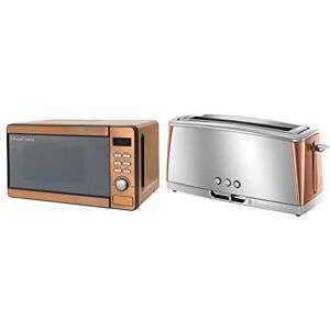 Russell Hobbs RHMD804CP 17 L 800 W Copper Solo Digital Microwave & Luna Long Slot Toaster, Long Slice or Two Slice Stainless Steel Toaster with Copper Accents and Fast Toasting Technology, 24310