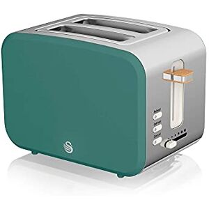 Swan ST14610GREN Nordic 2-Slice Toaster with Defrost/Reheat/Cancel Functions, Cord Storage, 900W, Green