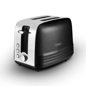 Tower, T20080BLK, Ash 2-Slice Toaster with 7 Browning Levels, Defrost/Reheat/Cancel, 925W, Black & Chrome