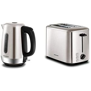 Morphy Richards 102786 Brushed Equip Stainless Steel Jug Kettle, 3000 W, 1.7 Litre, Brushed & 222067 Brushed Equip 2 Slice Stainless Steel Toaster, 800 W, Brushed