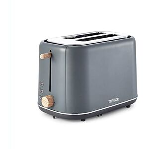 Tower Scandi T20027G 2 Slice Toaster with Adjustable Browning Control, Grey with Wood Accents