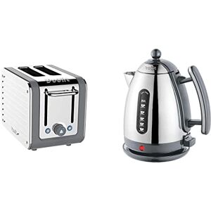 Dualit Architect 2 Slice Toaster Stainless Steel with Grey Trim Extra-Wide Slots, Peek and Pop Function, 26526 & Lite Kettle - 1.5L Jug Kettle - Polished with Grey Trim, High Gloss Finish - 72006