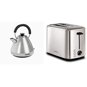 Morphy Richards 100130 Venture Pyramid Kettle Brushed Stainless Steel & 222067 Brushed Equip 2 Slice Stainless Steel Toaster, 800 W, Brushed