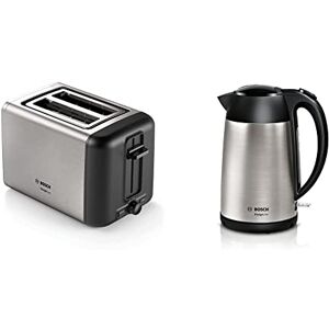 Bosch DesignLine TAT3P420GB 2 Slot Stainless Steel Toaster with variable controls - Silver & Black and DesignLine TWK3P420GB Stainless Steel Cordless Kettle, 1.7 Litres, 3000W - Silver & Black