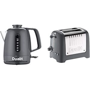 Dualit 72313 Domus Kettle, 3000 W, 1.5 liters, Grey & 2 Slice Lite Toaster 1.1kW Toasts 60 Slices an Hour Polished with High Gloss Grey Trim Bagel & Defrost Settings 36 mm Wide Slots 26204