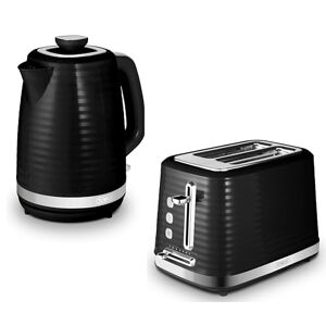 Tower Saturn 1.7L 3KW Kettle & 2 Slice Toaster Contemporary Design Matching Set in Black with Chrome Accents
