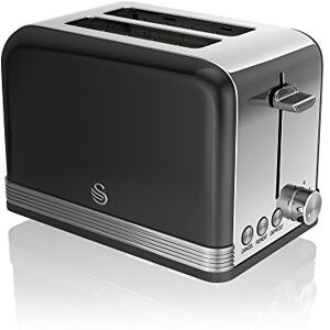 Swan ST19010BN Retro 2-Slice Toaster with Defost/Reheat/Cancle Functions, Cord Storage, 815W, Retro Black