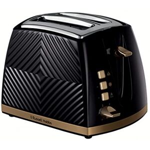 Russell Hobbs Groove 2 Slice Toaster (High Lift, Extra Wide Slots, 6 Browning levels, Frozen/Cancel/Reheat function - Illuminated buttons, Removable crumb tray, 850W, Black, Brushed gold accents)26390