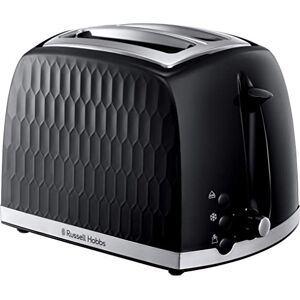 Russell Hobbs Honeycomb 2 Slice Toaster (Extra wide slots, High lift feature, 6 Browning levels, Frozen/Cancel/Reheat function, Removable crumb tray, 850W, Black, Textured high gloss) 26061