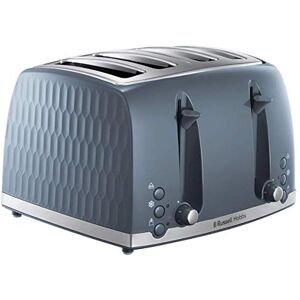 Russell Hobbs Honeycomb 4 Slice Toaster (Independent & Extra wide slots with high lift, 6 Browning levels, Frozen/Cancel/Reheat function, Removable crumb tray, 1500W, Grey textured high gloss) 26073