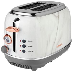 Tower Bottega T20016WMRG 2 Slice Stainless Steel Toaster with Adjustable Browning Control, Defrost and Reheat Settings, White Marble and Rose Gold