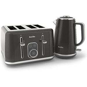 Breville Aura Grey Kettle and Toaster Set with 1.7 Litre, 3KW Fast-Boil Electric Kettle and 4-Slice High-Lift Toaster Shimmer Grey [VKT232 and VTR020]