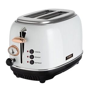 Tower Bottega T20016W 2 Slice Stainless Steel Toaster with Adjustable Browning Control, Defrost and Reheat Settings, White and Rose Gold