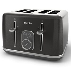 Breville Aura 4 Slice Toaster Touch Control Panel Extra High Lift Variable Width Slots Shimmer Grey [VTR020], 1 Pack