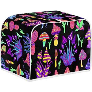 Kuiaobaty Colorful Magic Mushrooms Two Slice Toaster Cover Size 11.5x8x8Inches, Black Bread Toaster Cloth Cover, Small Appliance Cover