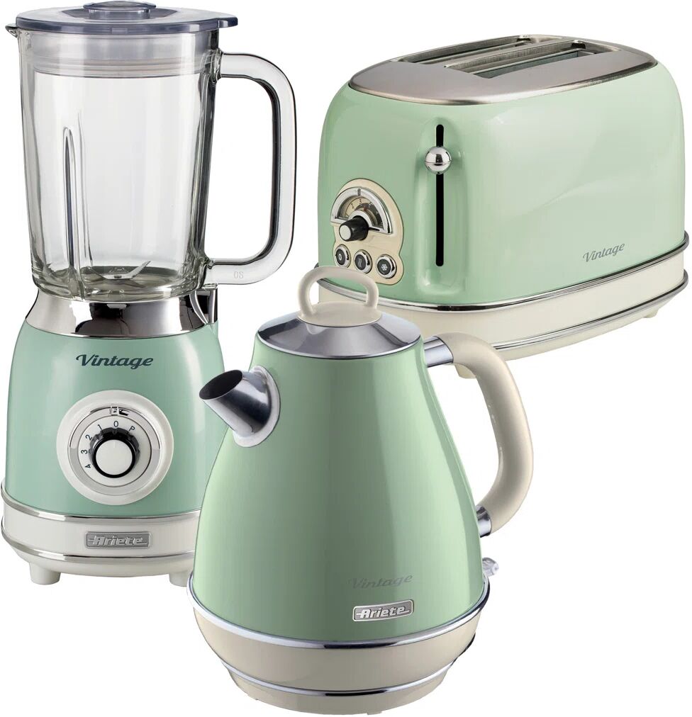 Ariete Vintage 1.7L Stainless Steel Kettle With 2 Slice Toaster And 1.5L Glass Jug Blender Set gray 40.5 H x 21.5 W x 18.5 D cm