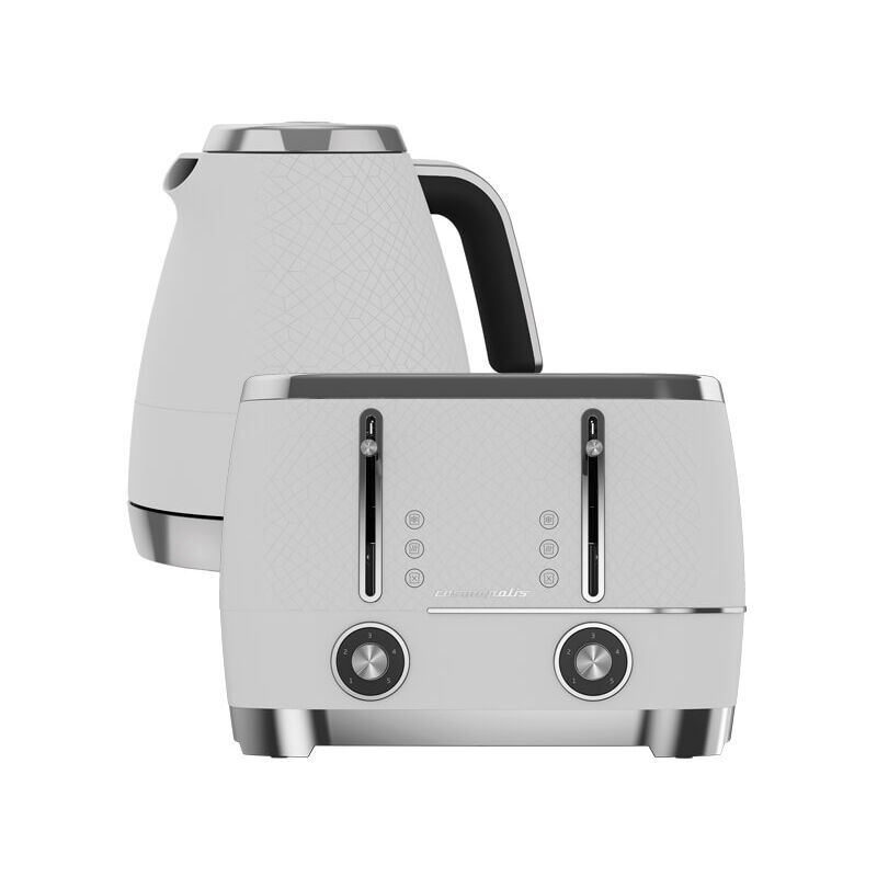 Beko - Off White & Chrome Cosmopolis Dome Kettle & 4 Slice Toaster Set