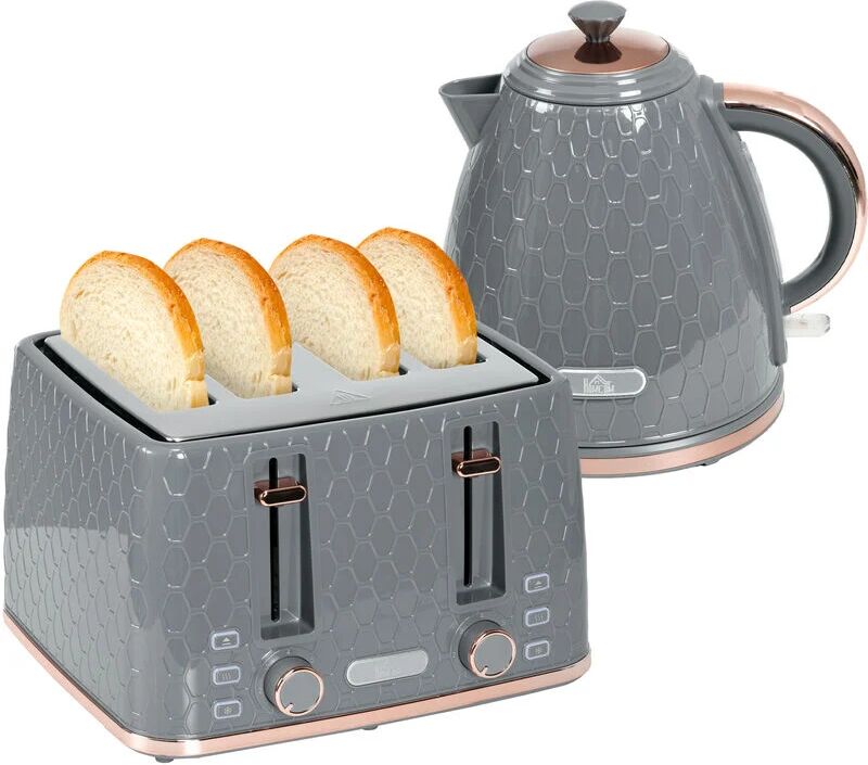 Homcom - 1.7L Kettle and Toaster Set with Defrost, Reheat and Crumb Tray Grey - Grey