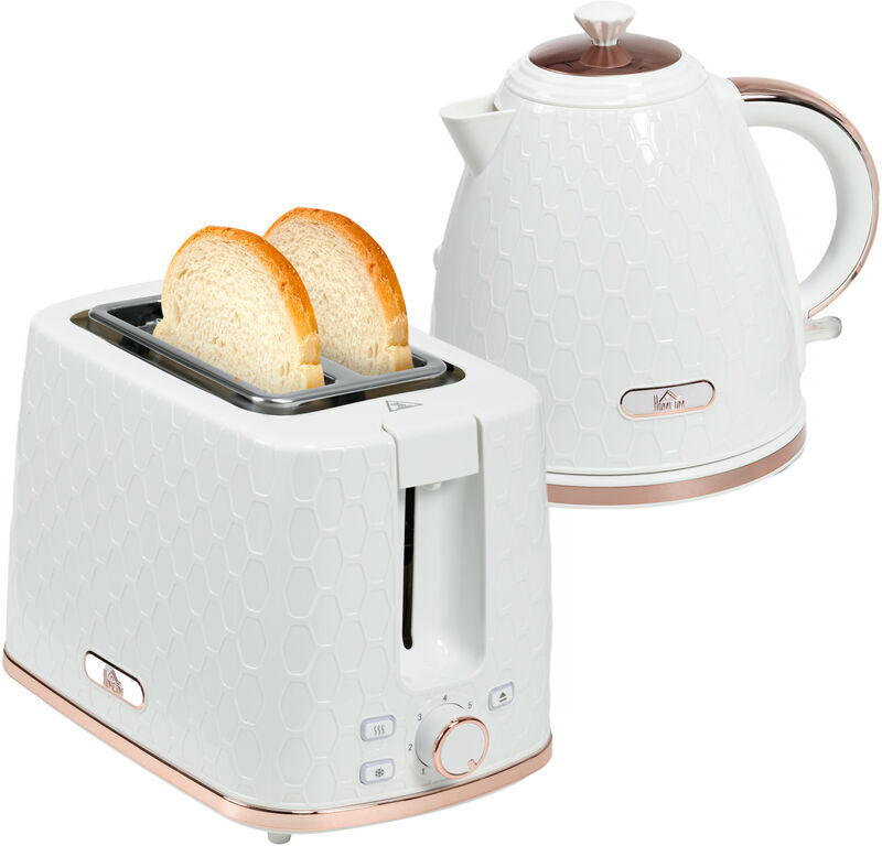 Homcom - Kettle and Toaster Set 1.7L Fast Boil Kettle & Toaster Set White - Cream