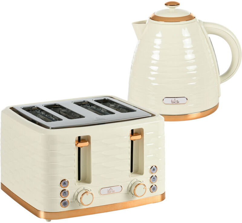 Kettle and Toaster Sets 1.7L Kettle & 4 Slice Toaster w/ Browning Control Beige - Beige - Homcom