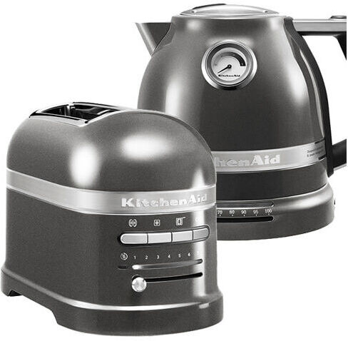 KitchenAid Artisan Medallion Silver 2 Slot Toaster and Kettle Set