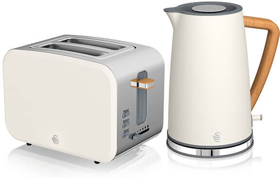 Nordic Cotton White 1.7 Litre Cordless Kettle and 2 Slice Toaster - Swan