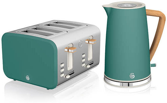 Nordic Pine Green 1.7 Litre Cordless Kettle and 4 Slice Toaster - Swan