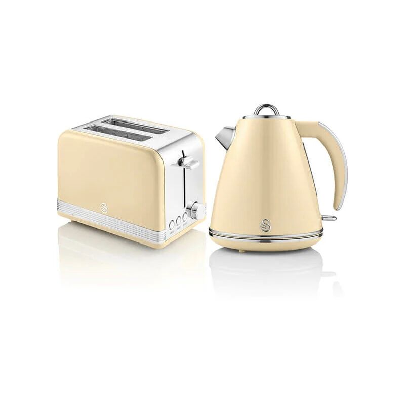 Swan - Retro Cream Kettle and 2 Slice Toaster Set