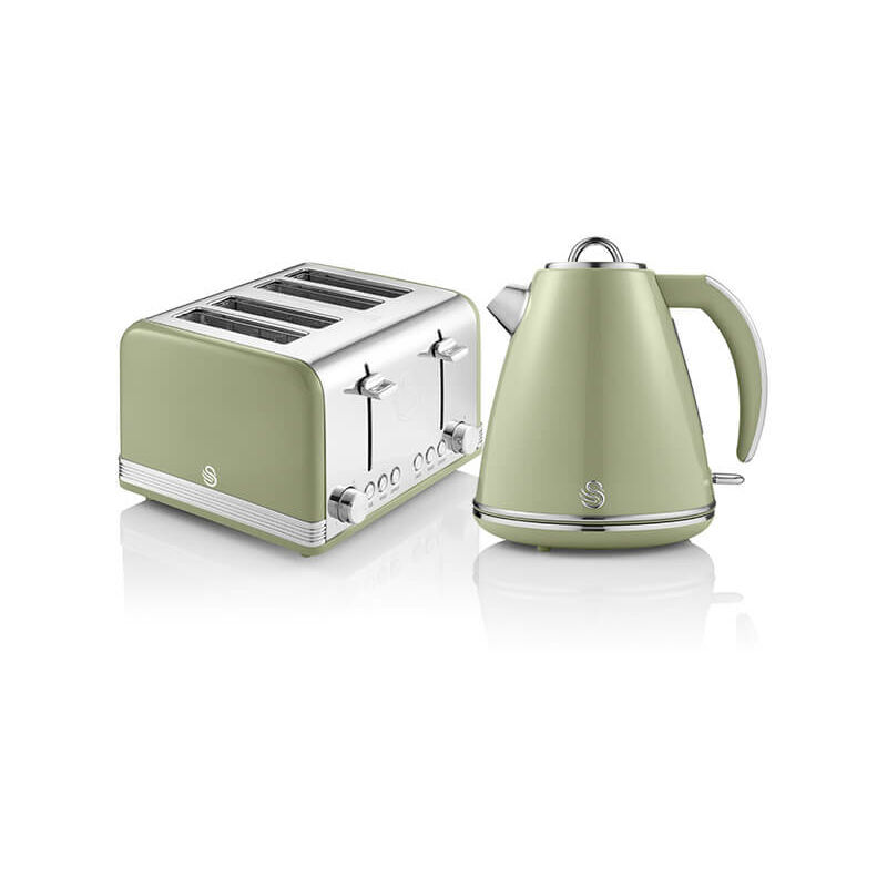 Swan - Retro Green Kettle and 4 Slice Toaster Set
