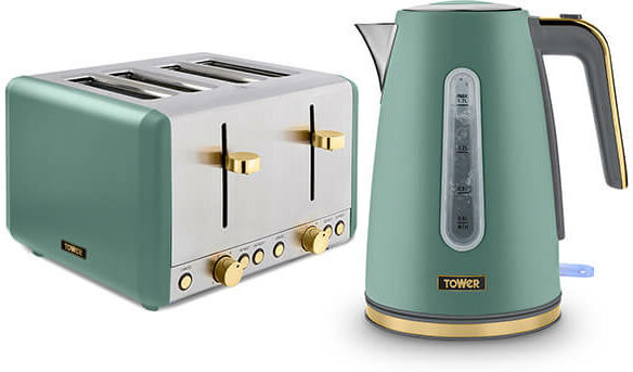 Tower - Cavaletto Jug Kettle and 4 Slice Toaster Set Jade