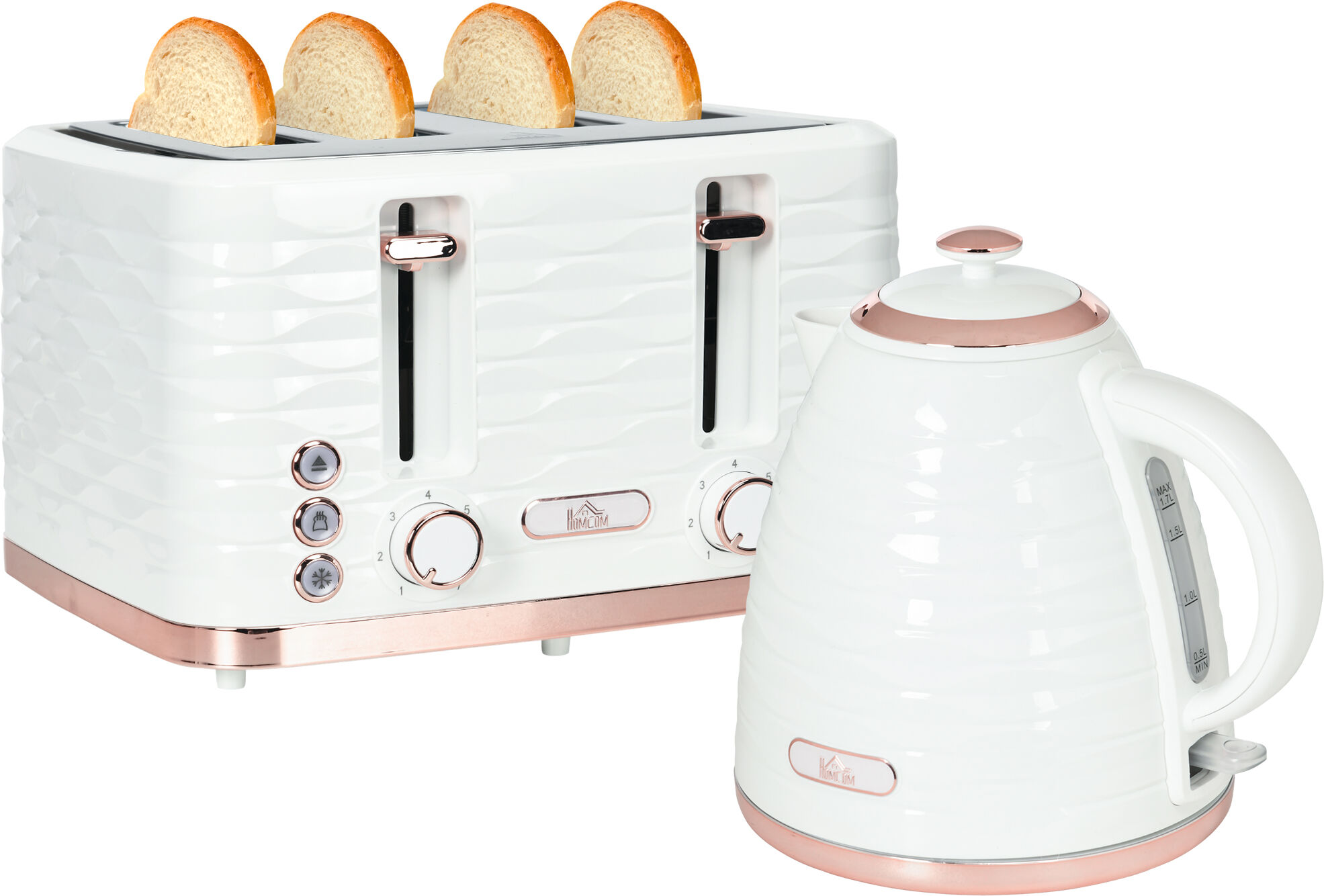 HOMCOM Kettle and Toaster Sets, 3000W 1.7L Rapid Boil Kettle & 4 Slice Toaster w/ 7 Browning Controls, Defrost, Reheat & Crumb Tray, Otter thermostat