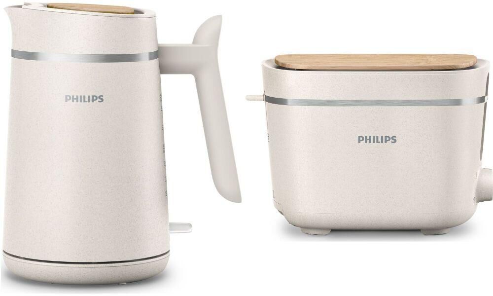 Philips Eco Conscious Collection Jug Kettle & 2-Slice Toaster Bundle - White