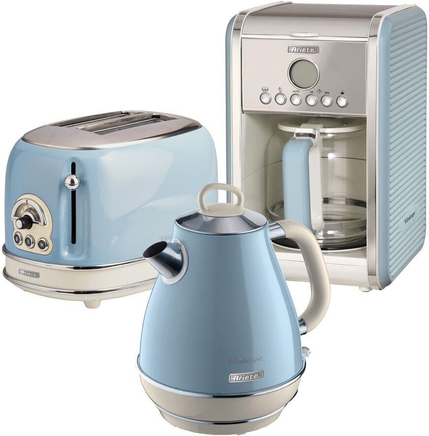 ARIETE ARPK9 Vintage Toaster, Kettle & Coffee Machine Bundle - Blue