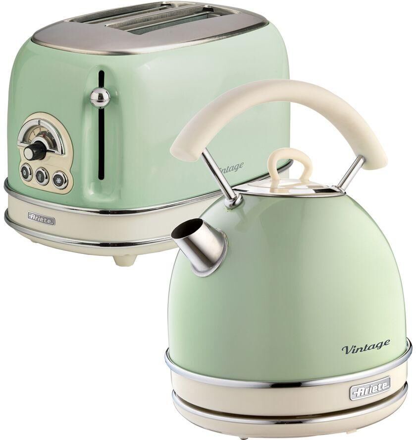 ARIETE Vintage ARPK11 2-Slice Toaster & Traditional Kettle Bundle - Green