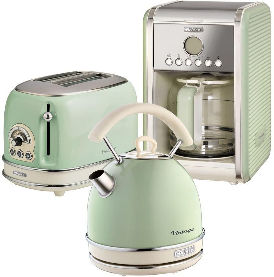 ARIETE Vintage ARPK14 Toaster, Kettle & Coffee Machine Bundle - Green