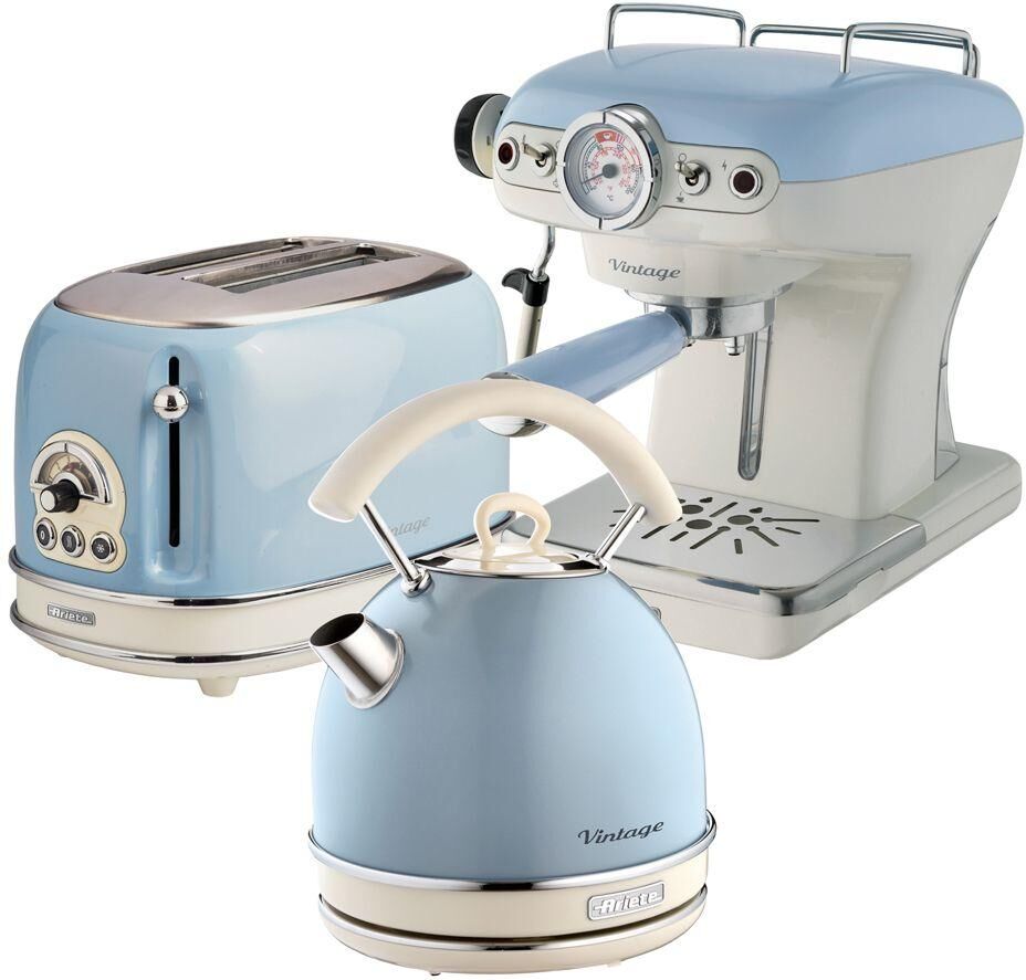 ARIETE Vintage ARPK18 Toaster, Kettle & Coffee Machine Bundle - Blue