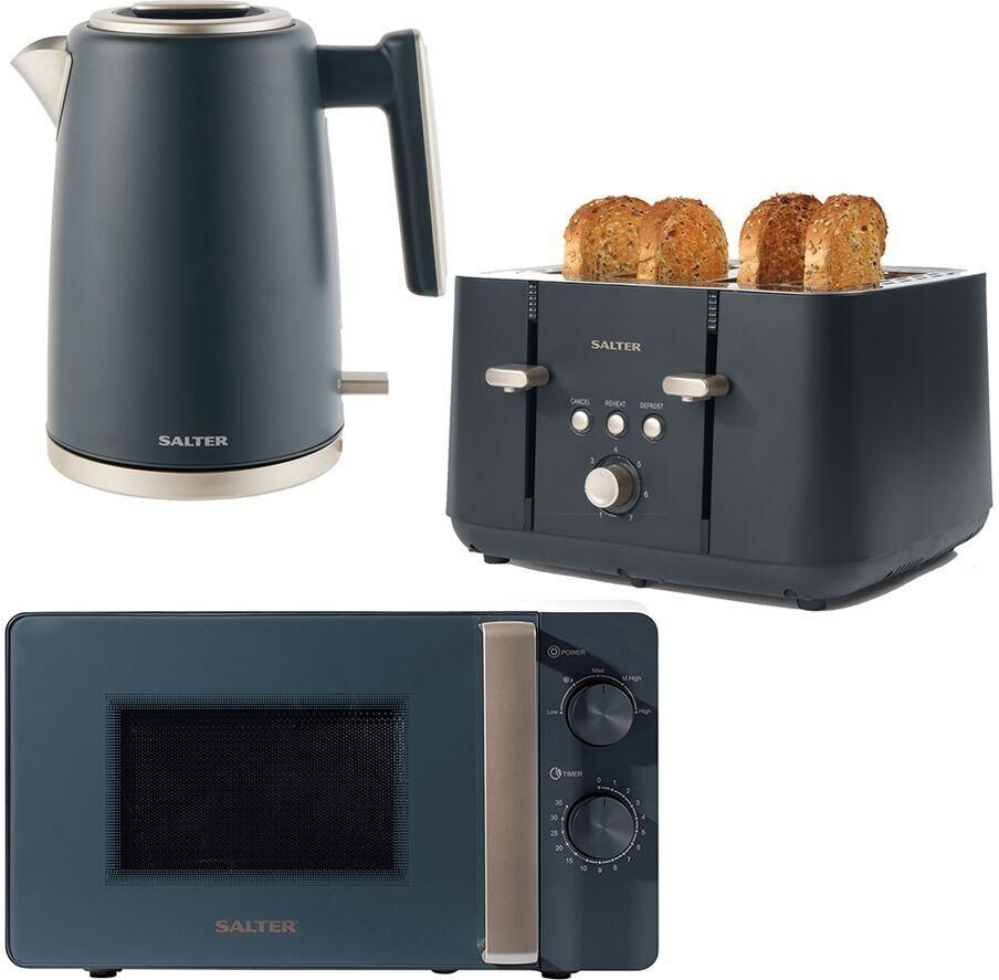 SALTER Marino COMBO-8687 4-slice Toaster, Jug Kettle & Solo Microwave Bundle - Blue Grey