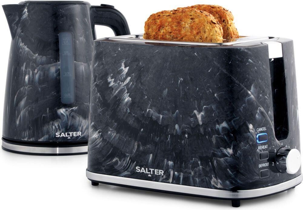 SALTER COMBO-9136 Marble Jug Kettle and 2-Slice Toaster Bundle - Black Marble, Black