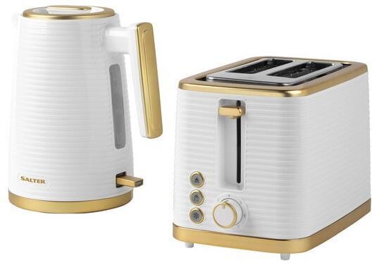 SALTER COMBO-7996 Jug Kettle & 2-Slice Toaster Bundle - White & Gold, White,Gold