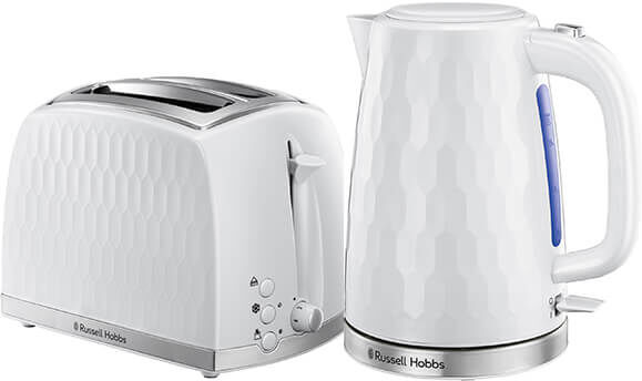 Russell Hobbs Honeycomb White Kettle & 2 Slice Toaster Set