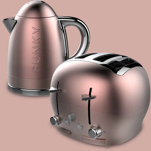 The Funky Appliance Company 1.7 Litre Kettle and 4 Slice Toaster Set Rose Gold Pink