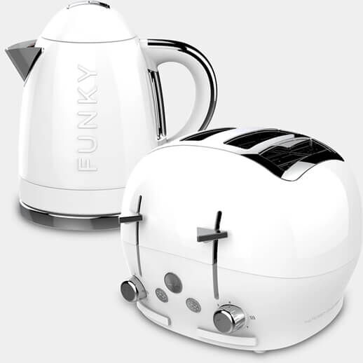 The Funky Appliance Company 1.7 Litre Kettle and 4 Slice Toaster Set White