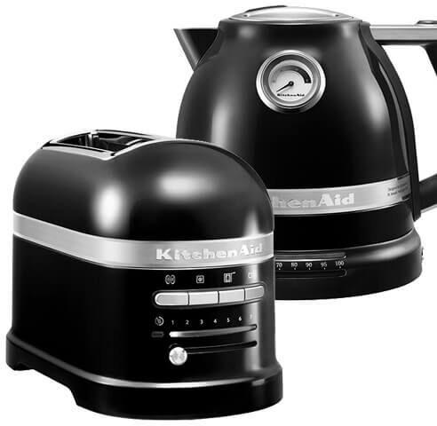 KitchenAid Artisan Onyx Black 2 Slot Toaster and Kettle Set