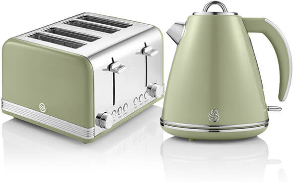 Swan Retro Green Kettle and 4 Slice Toaster Set